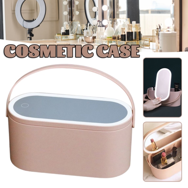 Kosmetisk förvaringslåda med led spegel Makeup Organizer Förvaringslåda Bärbar case Perfekt present till kvinnor tjejer Chinese Rose Powder