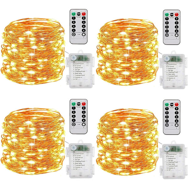 Batteridrivna Fairy Lights, [4-pack] 10m 100 lysdioder Timerfunktion