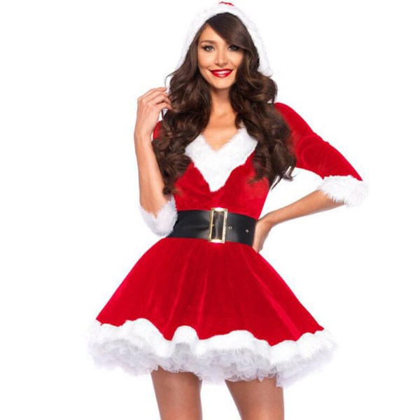 Kvinders Jul A-Line Kjole Hat Santa Claus Cosplay Fancy Dress red S