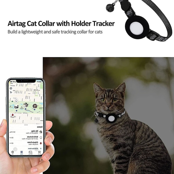 Reflekterande AirTag Katthalsband Breakaway med GPS-hållare, säkerhetsspänne och klocka för katt kattunge Valp Fler färger