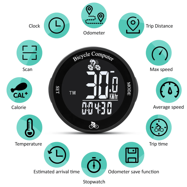 Multi LCD skærm Cykel speedometer sort diameter 62mm