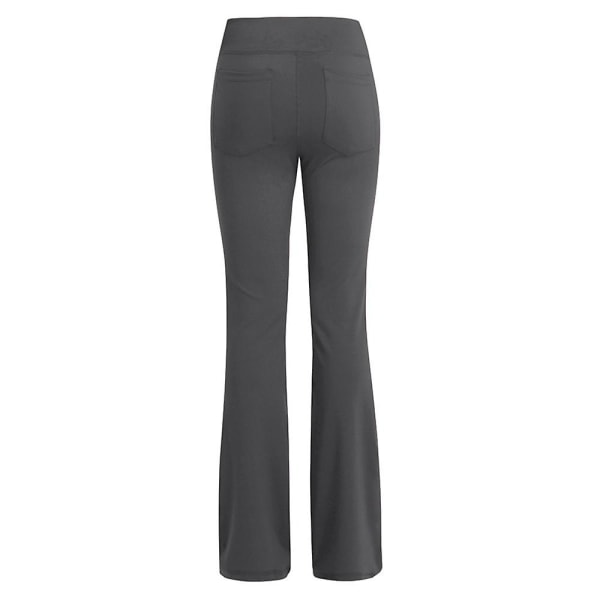 Dam Vanliga elastiska Yogabyxor med hög midja Andas Bekväm Full Längd Vida Ben Byxor Sommar Casual Flare Byxor Grey Grey XL