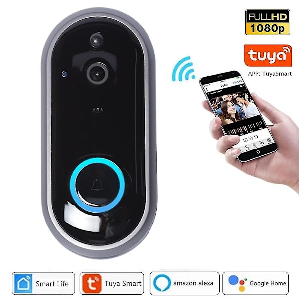 Videodørklokke, fjernintercom Hd 1080P Smart Wifi Grå
