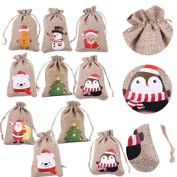 10 stk Trekkstrengpose Burlap Gavepose Party Godteriposer Penguin-10pcs