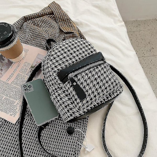 Ryggsäckar Ryggsäck Dam Pu Läder Ryggsäck dam Dam Houndstooth Bag Flickor Resväska F