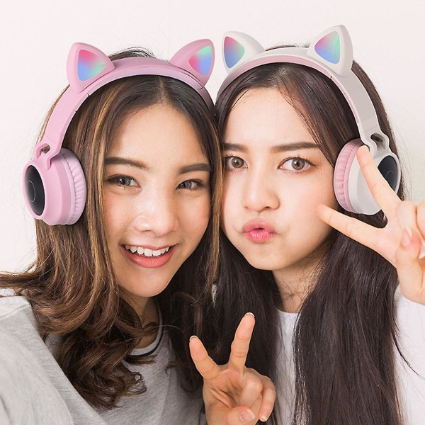 Langattomat Bluetooth-lastenkuulokkeet, Cat Ear -langalliset Bluetooth-kuulokkeet, LED-valo, langattomat lasten kuulokkeet korvalla mikrofonilla Pink