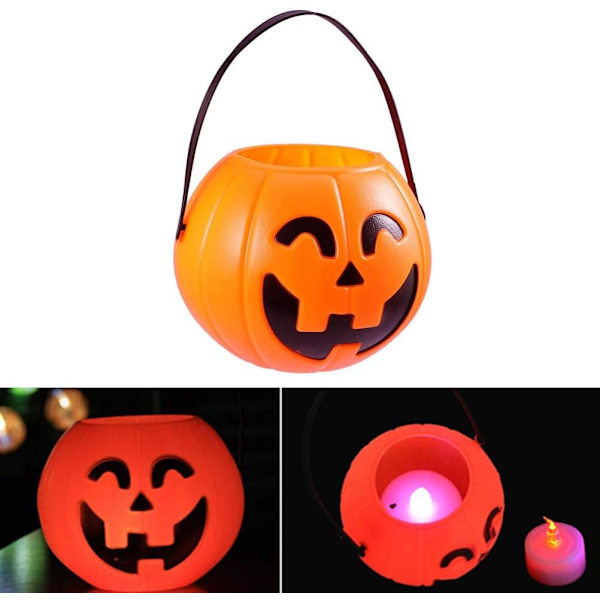 2 stk Halloween græskar slikspand Bærbar græskar spand trick