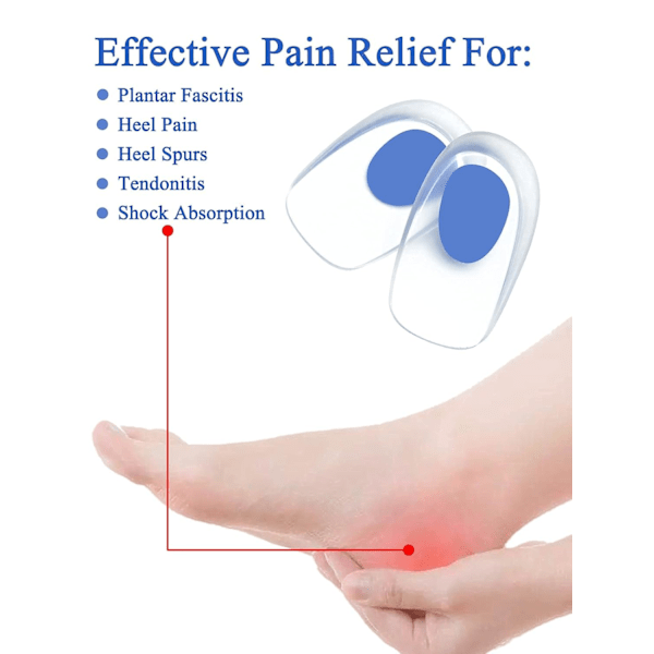 3 par gelhælkopper Plantar Fasciitis-innlegg - Silikon Ge,ZQKLA