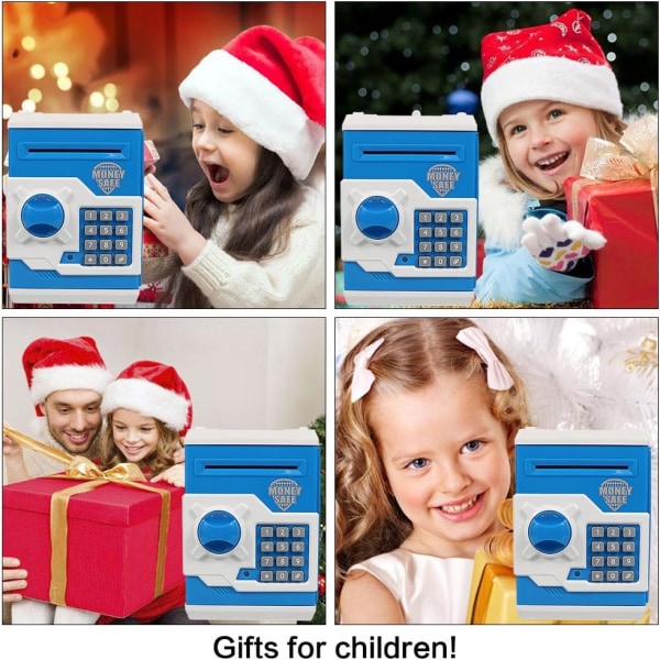 Elektronisk pengeskab i ét stykke Mini hæveautomat med kode Børn Fødselsdagsgave Julelegetøj (blå)-18,5*12,5*12cm