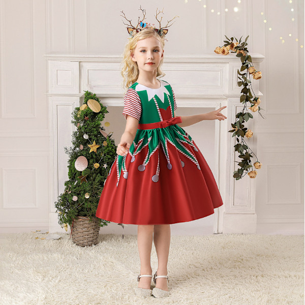 Prinsessa tyttöjen mekko joulun syntymäpäiväjuhliin green red 120