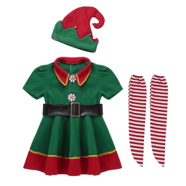 Unisex julekostumesæt Green Elf Cosplay Fancy Dress female 100cm