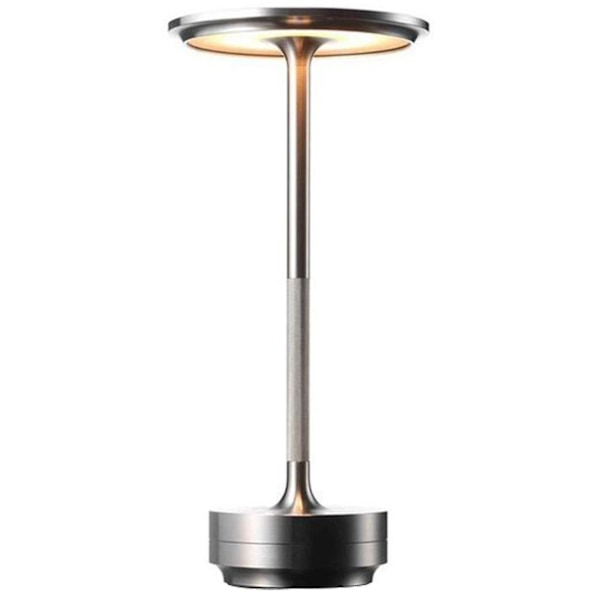 Trådløs bordlampe Dimbar vanntett metall USB-ladbare bordlampe 4 nivåer Lysstyrke Silver