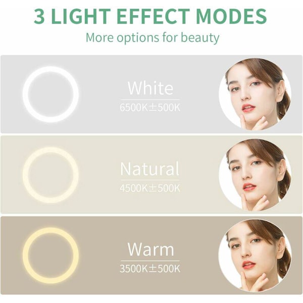 tum väggmonterad sminkspegel med 3 färglägen, 5X förstorande LED-spegel, 0,5H automatisk avstängning LED badrumsspegel uppgradering, 360° roterbar och
