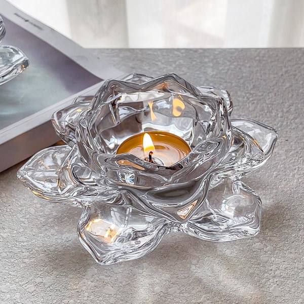 Kristallglas Lotus ljusstakar, kristall värmeljus ljusstakar, votive ljushållare Bulk Lämplig för heminredning (set med 2)