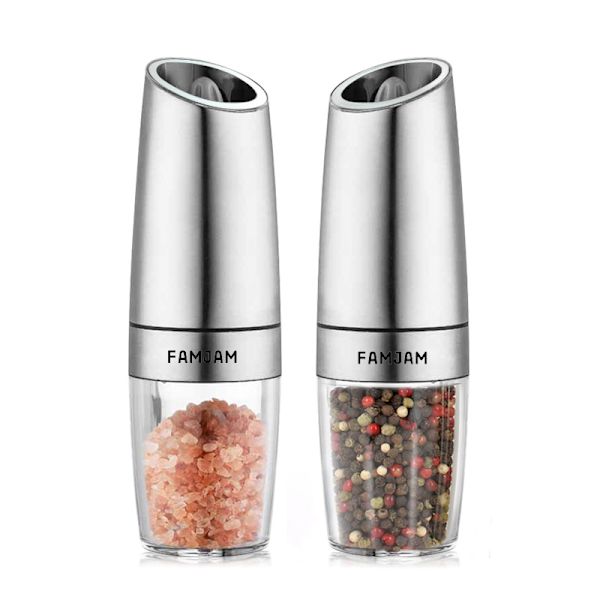Famjam 2 stk Krydderkvern Elektrisk Gravity-sensor Spice Grinders SILVER