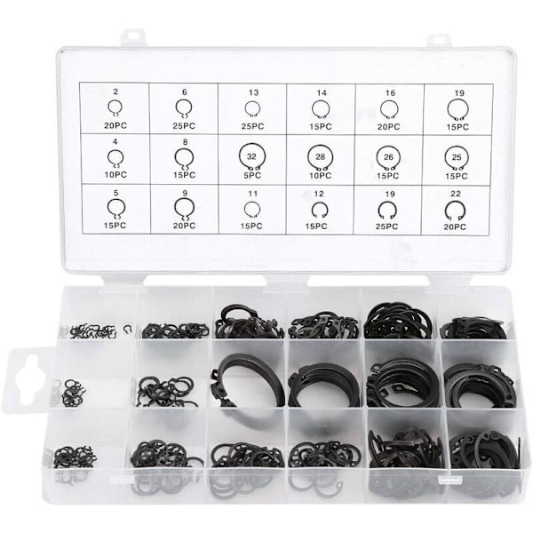 300 Stykker E-Clip Snap Ring Sortiment Sort Circlip Kit Eksternt Låseringssortiment 2mm til 32mm