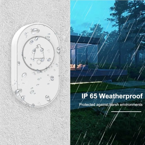 Trådløs dørklokke Vandtæt IP65 udendørs dørklokke 39 musik LED-blitz sikkerhedsalarm RF433 Smart Home Intelligent Chime Kit White-Waterproof AU Plug