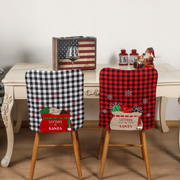 Julstolsöverdrag set om 2, buffelpläd (röd+svart, 4 st)