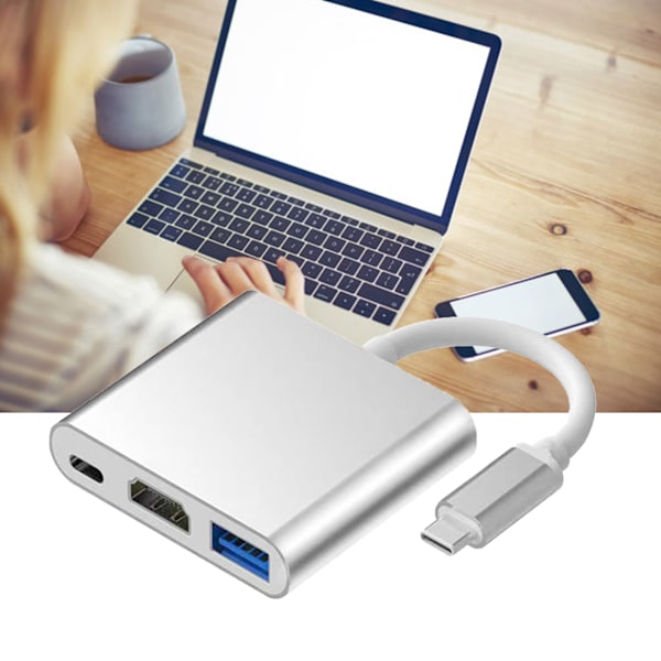 Type C - USB-keskitin, monitoiminen 3 in 1, 5 Gbps nopea, kannettava Type C -telakointiasema kotiin ja toimistoon, hopea