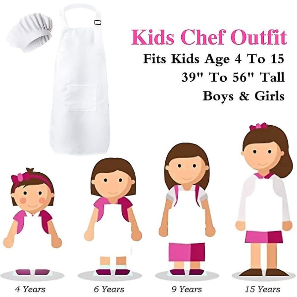 Xqday Kids Chef Outfit Förkläde Set Chef Hatt Sleeves Förkläden För Barn - Pojkar Flickor