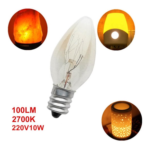 10 stk E12 pære 220V 10W 100LM 2700K Transparent varm farve