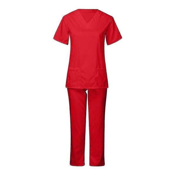 Unisex Topp og Bukser Skrubbsett Tannlege Kostyme for Bruk Red M