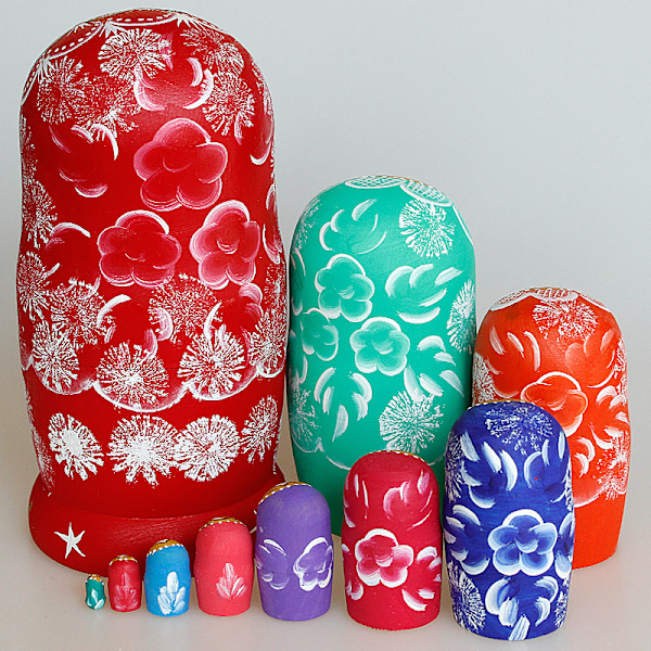 Rysk Matryoshka-docka, 10 delar set ryska dockor, trä