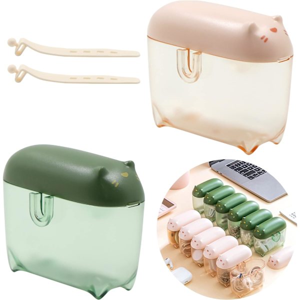 Kabelorganisatorboks - Mini multifunksjonsdata med silikonstropper Pakke med 2 (grønn + rosa)