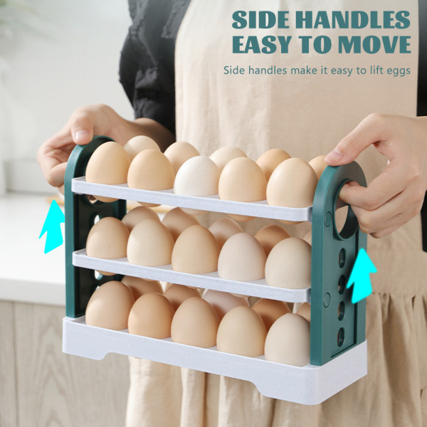 Vändbar äggförvaringslåda, ägghållare i flera lager, ägglåda i kylskåp, 30 fack Stor kapacitet äggförvaring White