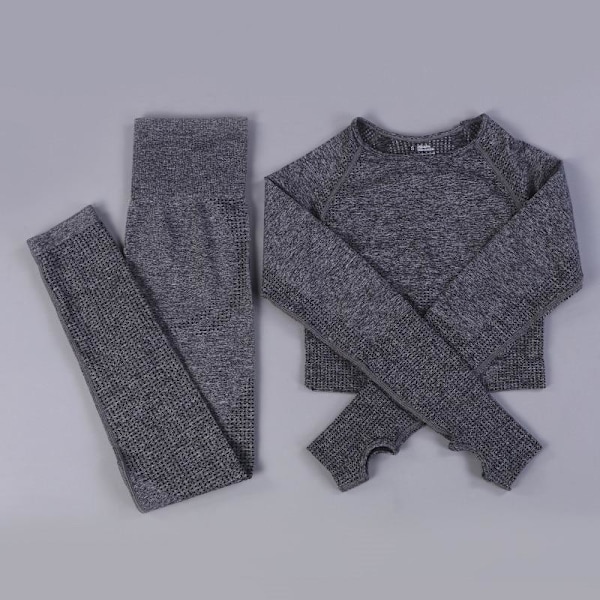 Set Kvinner Gym Fitness Yoga Klær Sportstøy Trening Trenings Leggings&Topp Dame grå4 gray4 M