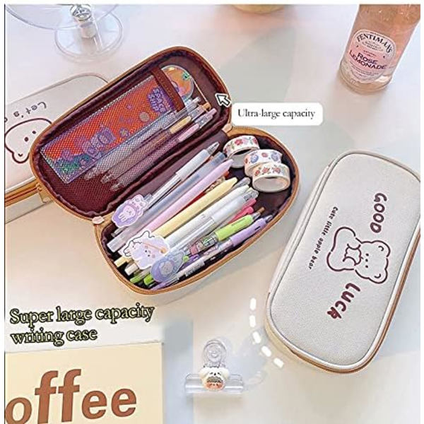 (björn A) Kawaii Style Case med stor kapacitet för studenter, Te