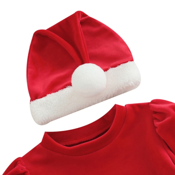 Julemand rød kjole til piger med hat 100cm