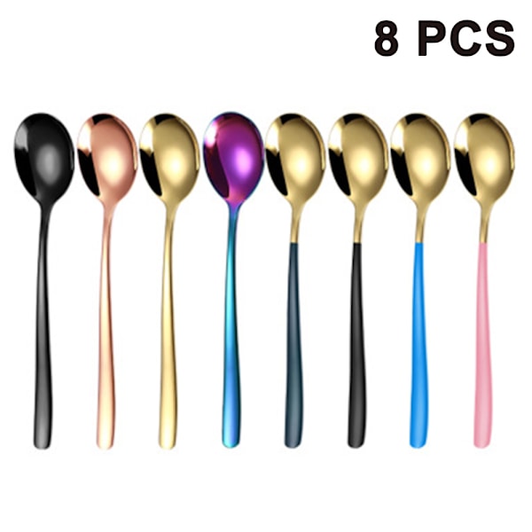 Set med 8 gull kaffeskjeer (8 lange skjeer for latte macchiato,