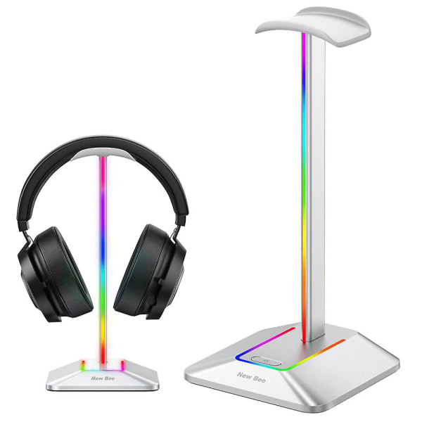 Kuulokkeiden teline, RGB Valkoinen Kuulokkeiden teline 3-porttisella USB-keskittimellä Pelaajan kuulokkeiden teline taustavalaistulla surround-äänellä