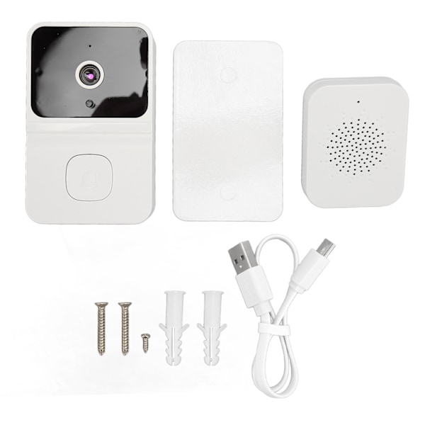 Smart Trådlös Fjärr Video Dörrklocka WiFi Kamera Intercom Dörrklocka med Rörelsedetektering Mörkerseende Inomhusringklocka Vit