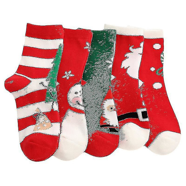 5 par julesokker Warm Cartoon Mid Socks Bomuldssokker