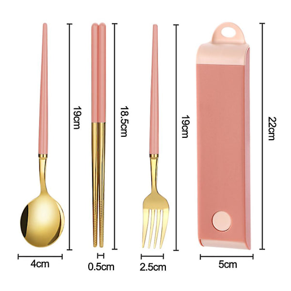 Gjenbrukbare reisebestikk i rustfritt stål sett med etui, bærbar matboks for camping og kontor pink