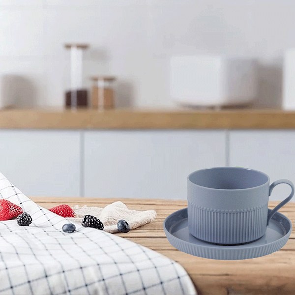 250 ml keramisk kaffekopp med fat, ensfarget tekopp og blue