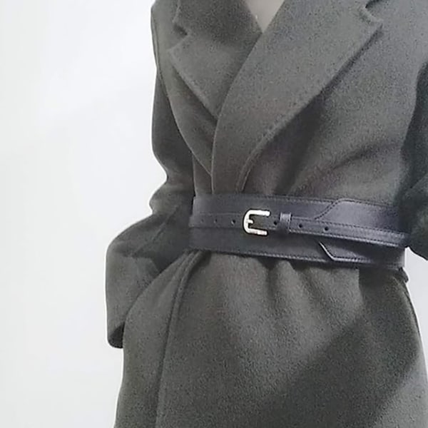 Kvinnat bälte för kvinnor, PU-läderbälte, vanligt brett bälte Black