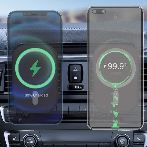 Trådlös billaddarehållare kompatibel med, automatisk magnetisk snabbladdning Auto Vent telefonställ kompatibel,