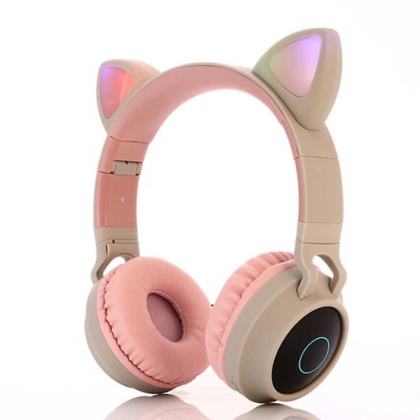 Trådløse Bluetooth hovedtelefoner til børn, Cat Ear Bluetooth trådløse/kablede hovedtelefoner, Led Light Up Trådløse hovedtelefoner til børn over øret med mikrofon Beige