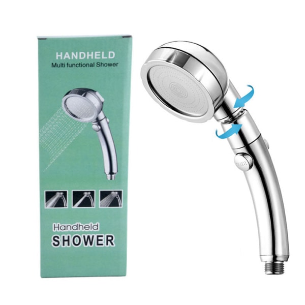 Baderom Premium Dusjhode Justerbar One-Click Vannstopp Bryter Multifunksjon Superlading Silver