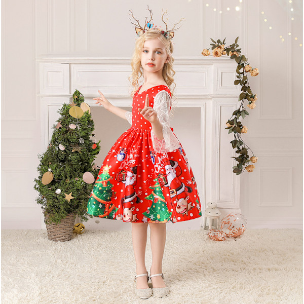 Princess Girls Klänning för julens födelsedagsfest red green 150