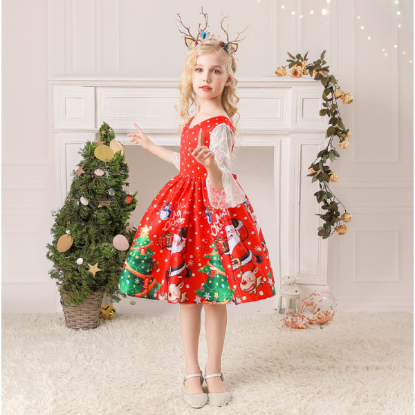 Prinsessa tyttöjen mekko joulun syntymäpäiväjuhliin red green 140