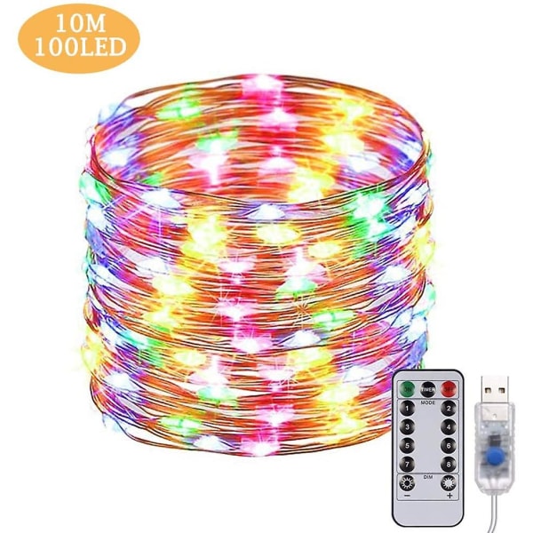 10m 100 Led Remote Control Waterproof String Lights - Multicolor