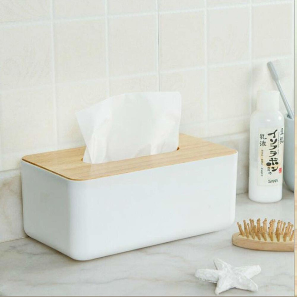 Ansiktsvevnadsboks, lokkholder med eikedeksel rektangel, Tissue Stor