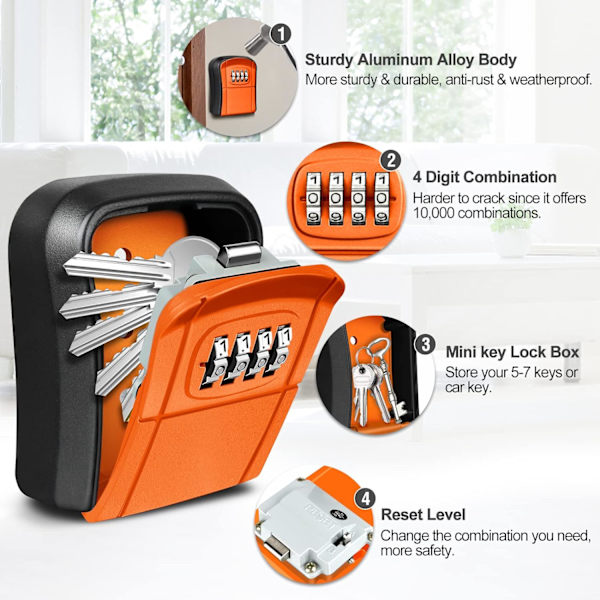 Väggmonterad nyckellåda Mini Outdoor Safe with Resetable 4-Digit Co