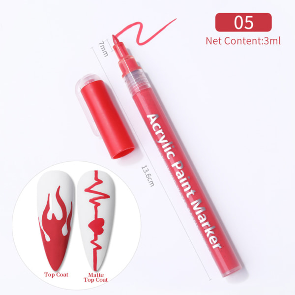 Nail Art Pen Akryl Negle Pen Neglemaling, DIY Nail Art Pen Hvid Red