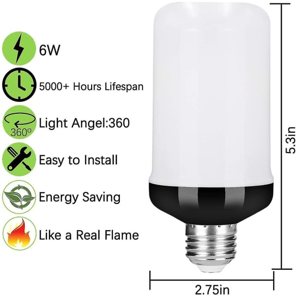 Led flammeeffekt ildpære, opgraderet 4 tilstande flimrende ild julepynt lys, E26 base flamme pære med op og ned effekt (2 stk)