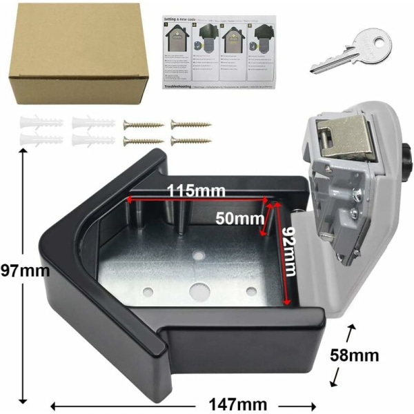 Sikkerhedsboks Væghængt Nøgleboks med Numerisk Kode og Nøgle, Stor Nøgleboksformat Udendørs Nøgleboks til Hjem, Kontor, Fabrik, Garage